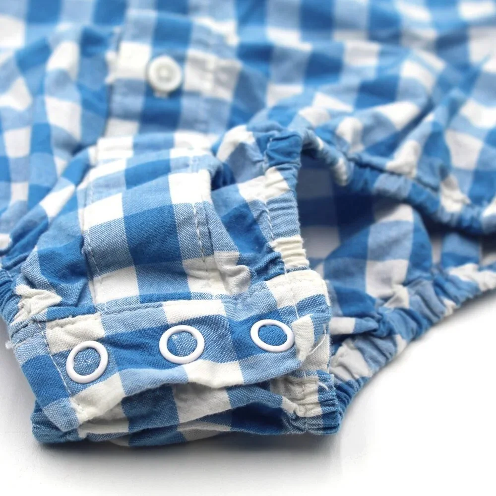 THE CHILDREN'S PLACE Baby Boy's Long Sleeve Blue Plaid Button Down Romper 3-6 M